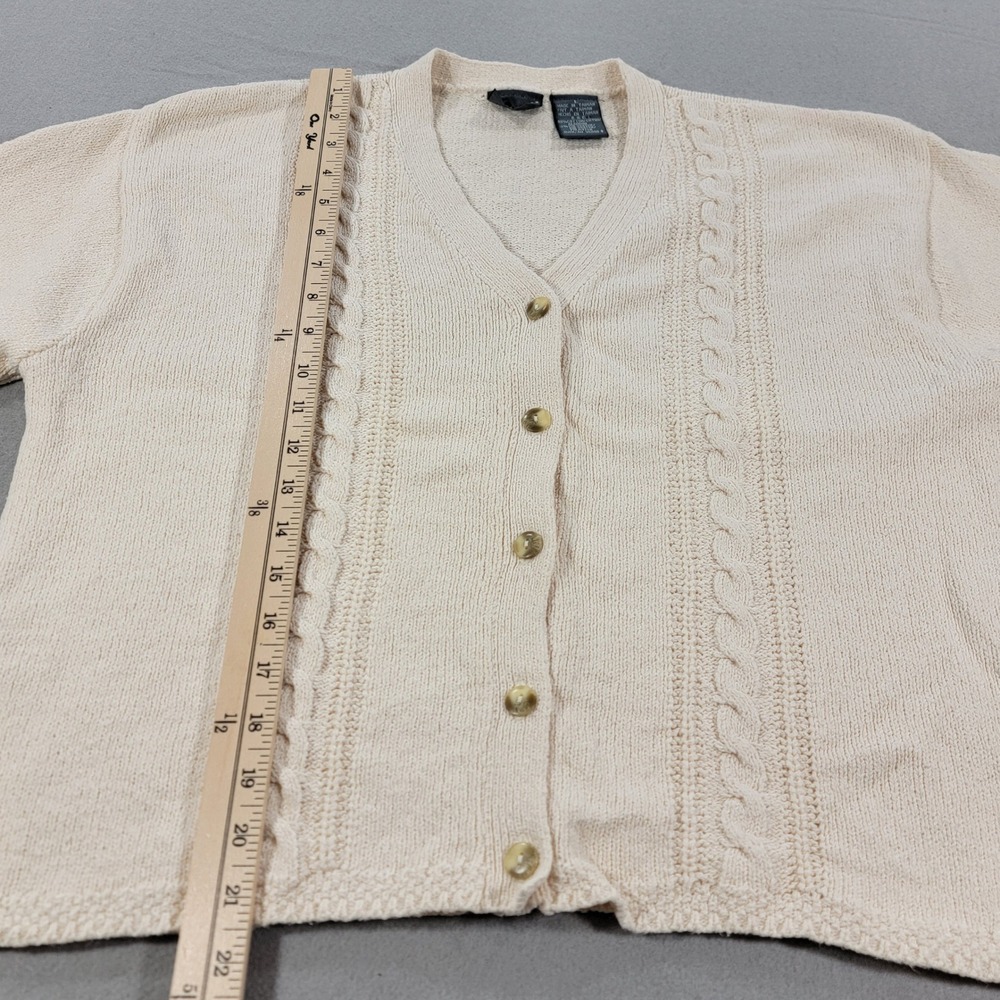 Liz Wear Vintage Cardigan Sweater Cable Knit Button Front Cream Women's Large - Picture 7 of 10